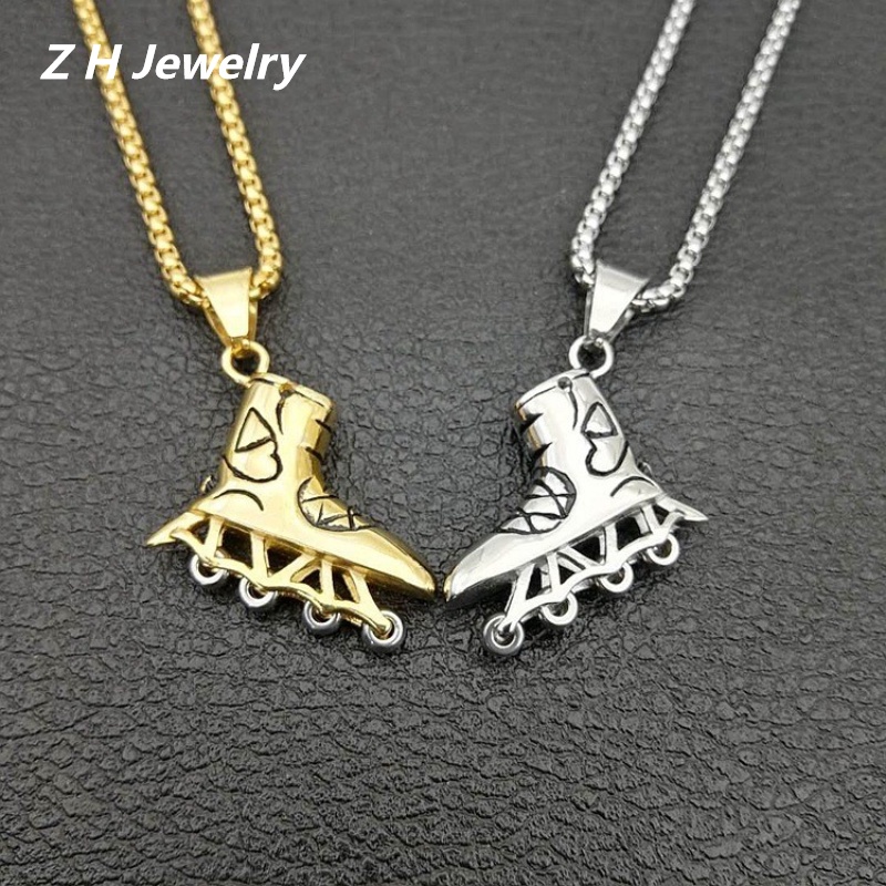 Z H Perhiasan Vintage Sepatu Skat Hip Hop Liontin Fashion Pria Dan Wanita Anti Karat Kalung Punk Pesta Rock Baja Titanium Perhiasan Aksesoris