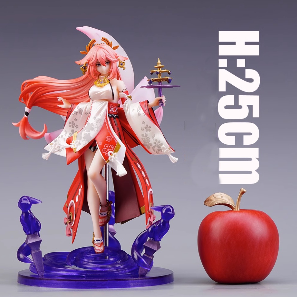 Genshin Impact Figure Yae Miko Anime Figure PVC Model Patung Koleksi Dekorasi Meja Mainan Boneka 24cm