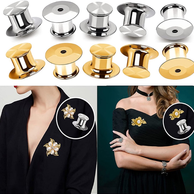 [HOT Sale] Perak Desain Penutupan Snap Logam Multifungsi DIY Aksesoris Cocok Untuk Bros, Kerah, Lencana Mengunci Pin Keepers Clasp Needle Mini Brooch Golden 5pcs