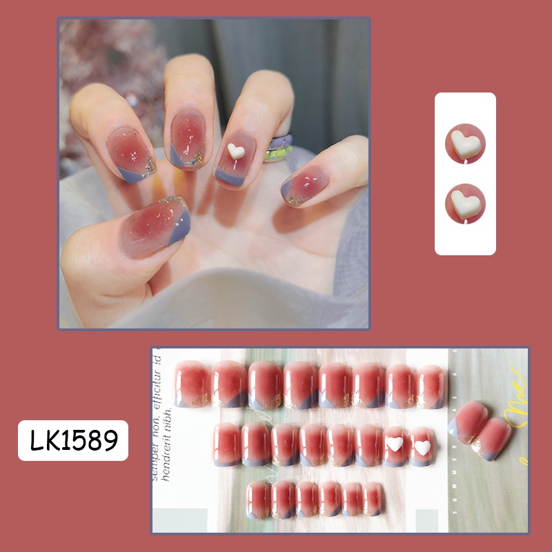 1589 24Pcs DIY Kuku Palsu French Cool Finger Nail Art Stiker Kuku Palsu
