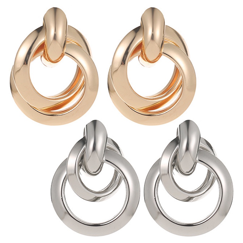 Fashion Elegan Wanita Logam Elegan Lingkaran Hoop Earrings Stud Earrings