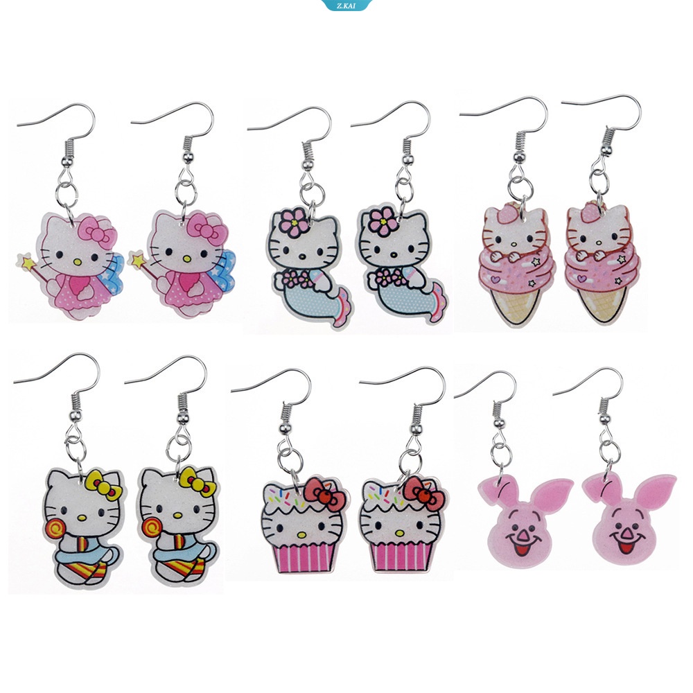 Hewan Kartun Lucu Gaya Kartun Acrylic Drop Epoxy Earrings Hewan Yang Indah Piggy HelloKitty Perhiasan Anting Resin [ZK]