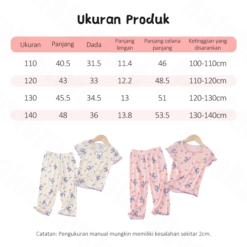 Halobaby Piyama anak Perempuan/Baju tidur anak Lengan Pendek/Piyama Sutra Es Anak Perempuan