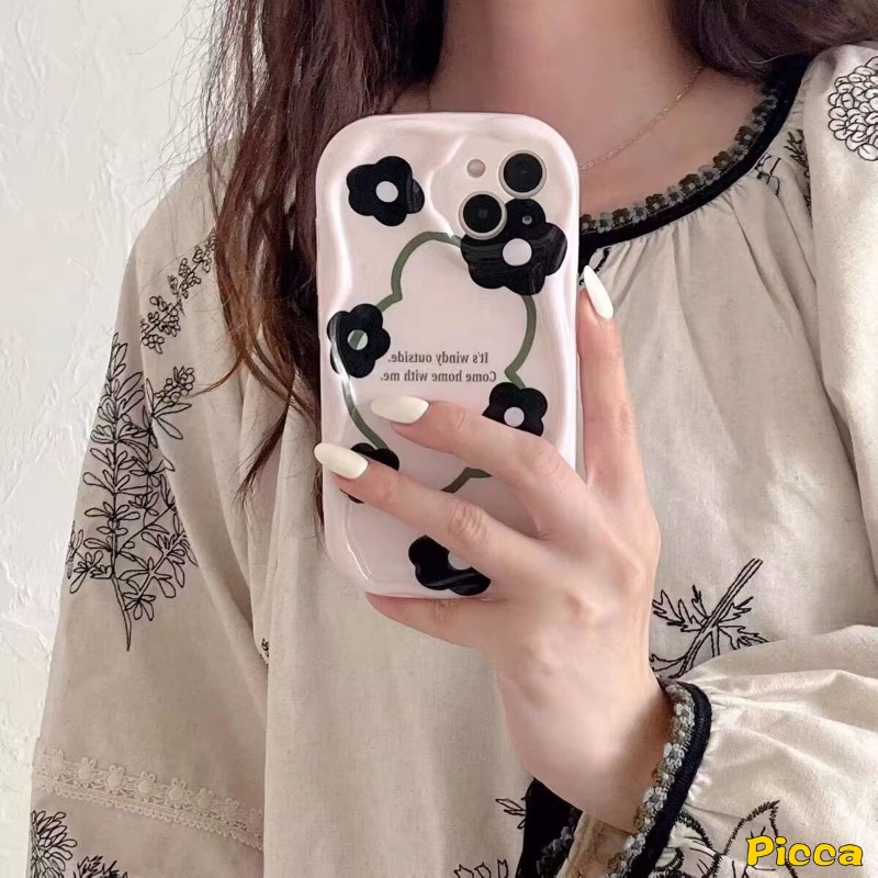 Casing Bunga Segar Untuk Oppo A16 A15 A17k A16K A95 A17 A77 A1k A92 A53 A3s A74 A54s A9 A5 A76 A16E A5s A31 A16s A52 A77s Hitam Retro Art Flower 3D Wavy Curved Edge Soft Cover Case