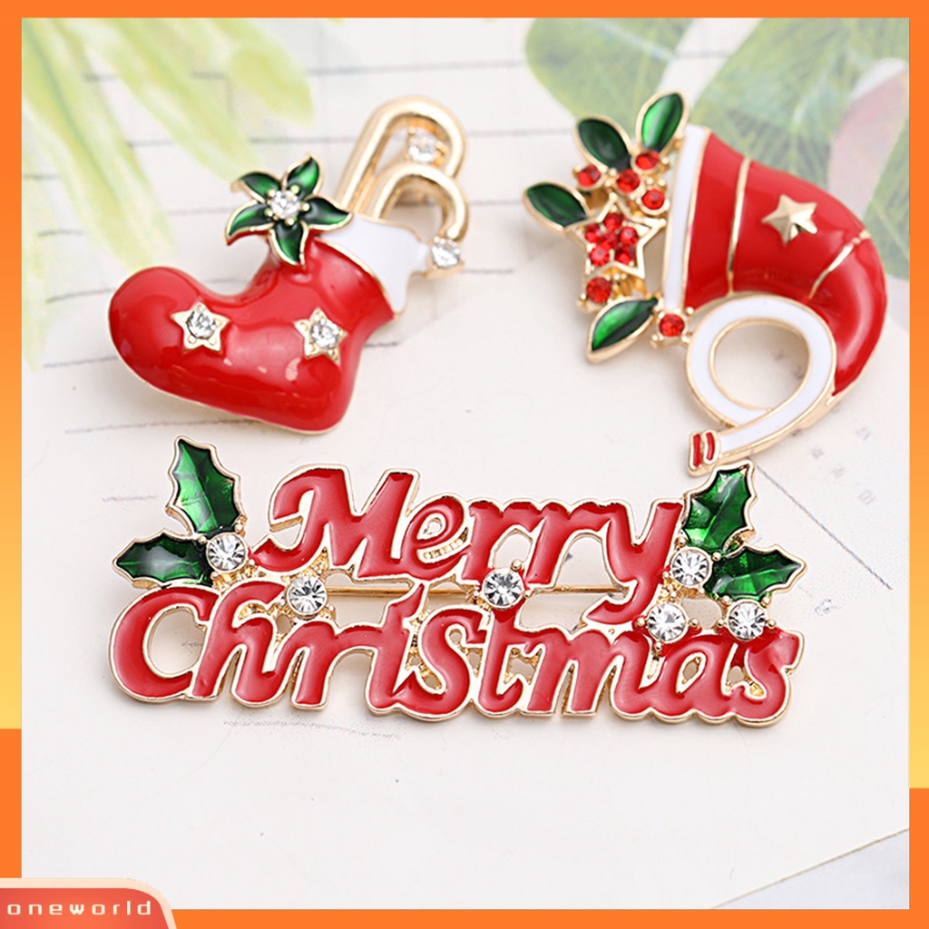 [ONE] Bros Natal Meriah Enamel Warna-Warni Berlian Imitasi Mengkilap Bertatahkan Serbet Tempat Cincin Hadiah Tahun Baru Bell Wreath Gift Box Sepatu Snowman Breastpin Perhiasan Party Favors
