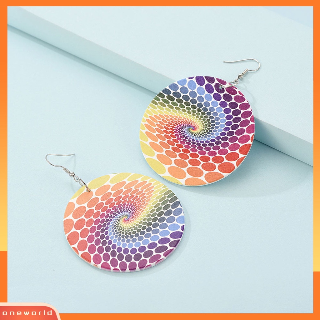 [ONE] 1pasang Anting Kait Warna Gradien Berlebihan Kepribadian Geometris Besar Hypoallergenic Warna-Warni Bulat Drop Earrings Fashion Perhiasan