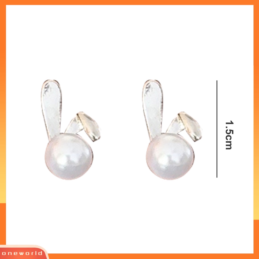 [ONE] 1pasang Cute Rabbit Ear Studs Shiny Faux Pearl Kecil Alloy Wanita Remaja Perempuan Stud Earrings Fashion Perhiasan Hadiah