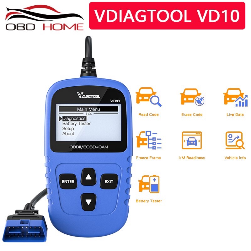 AKN88 - VDIAGTOOL VD10 OBD2 Engine Code Reader Auto Diagnostic Tool V1.5