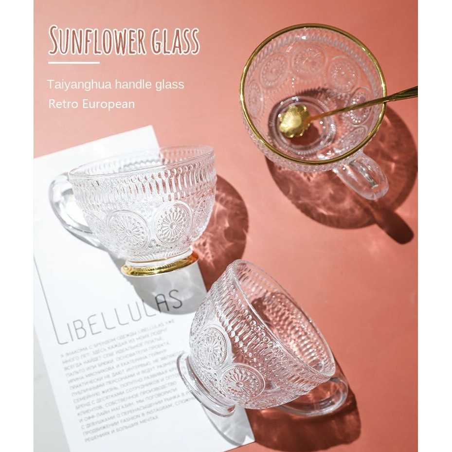 Gelas Cangkir Minum Sun Flower Retro Pattern 325ml - A1