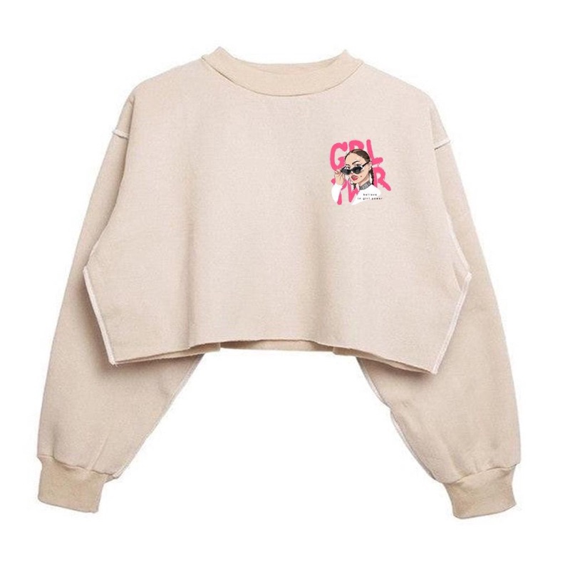 BEFAST - ZGW OOTD WANITA SWEATER RIZA / Sweater Crop GRL PWR Fleece (LD 110, P 43) / Atasan Wanita Lengan Panjang / Sweater Crop Terbaru / Fashion Kekinian Remaja ABG Trendy / Outfit Daily Wanita Hangout / Sweater Motif Terlaris