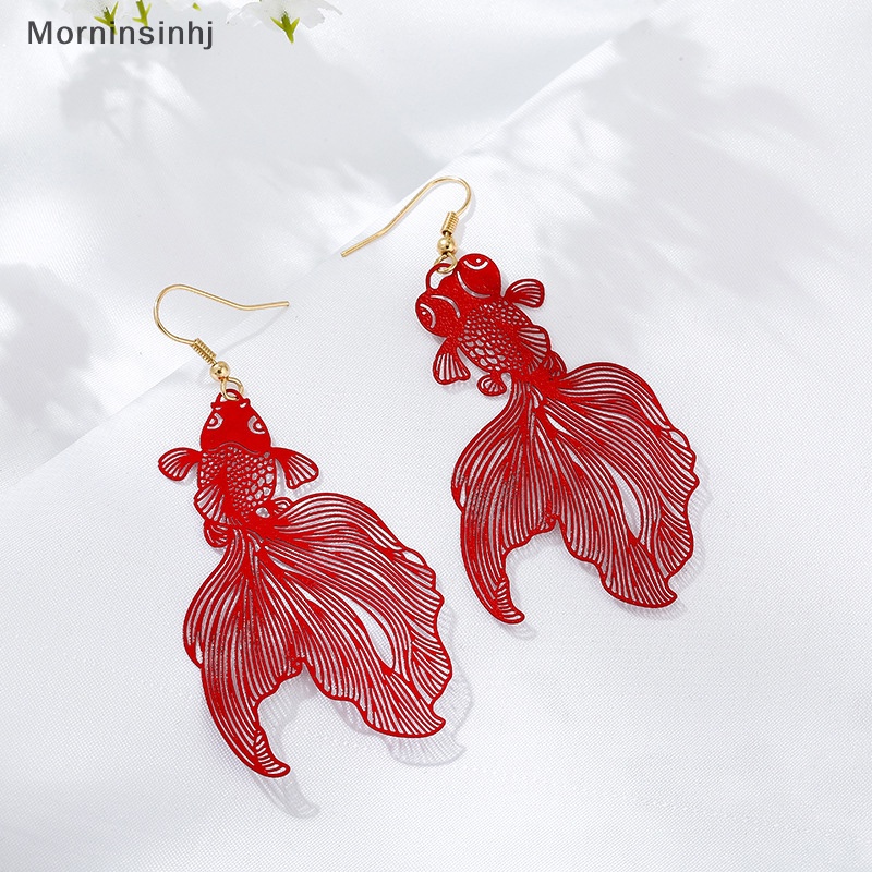 Mornin Fashion Anting Koi Liontin Berongga Ikan Mas Drop Earring Untuk Wanita Hadiah Perhiasan id