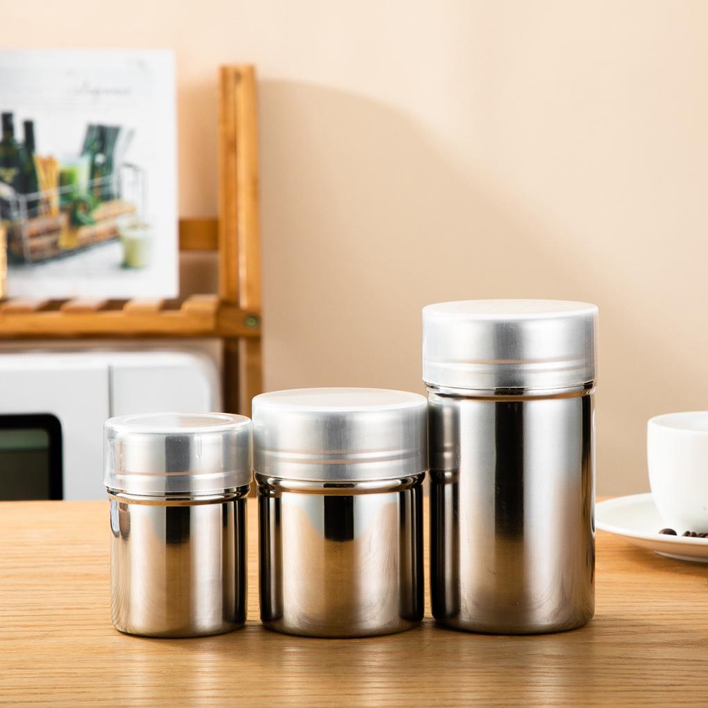 Pengocok Coklat Poles Stainless Steel Tahan Panas Handy Coffee Sifter Sugar Seasoning Dapat Aksesoris Dengan Tutup