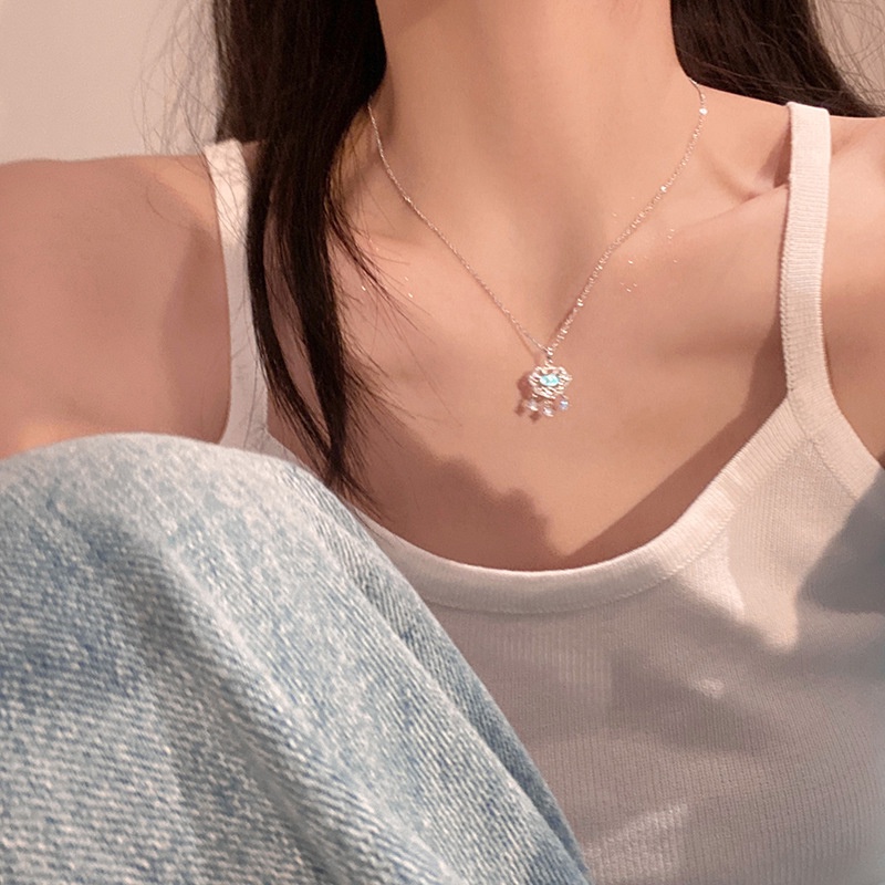 Kalung Geometris Gembok Kristal Korea Bahan Alloy Untuk Wanita