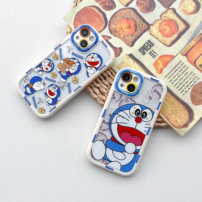 All New Cream Non-slip Camera Protect Soft Case IPhone X XR XS Max 11 12 13 14 Pro Max Women Girl Pretty Cute Doraemon Cartoon Phone Case