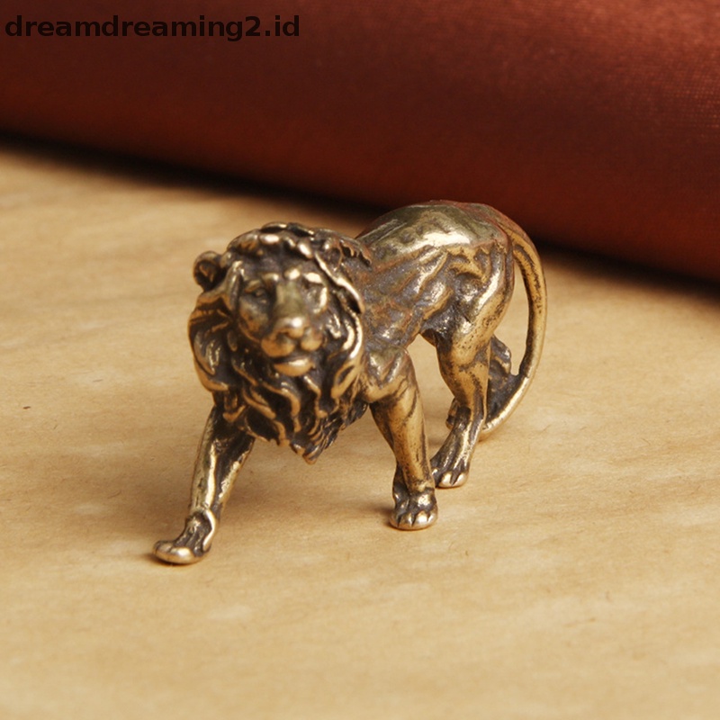 (drea) Patung Miniatur Majestic Lion King Tembaga Murni Dekorasi Meja Craft //