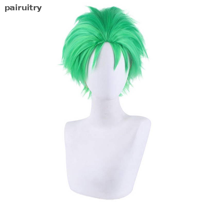 Wig PRT Anime ONE PIECE Licin-Belakang Hijau Lapis Pendek Roronoa Zoro Cosplay Wig PRT