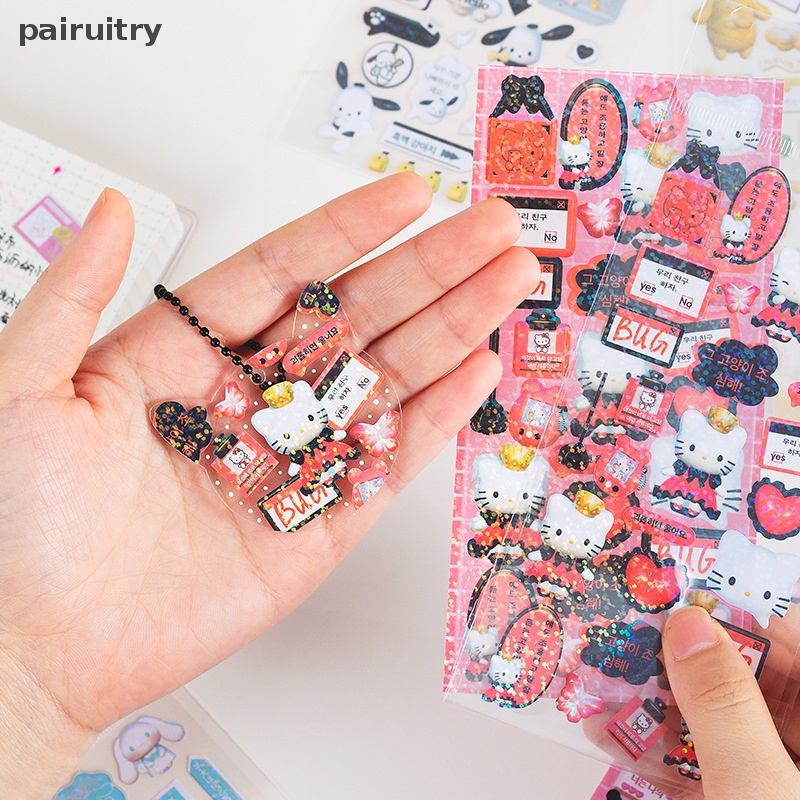 Prt 2pcs Anime Hello Kitty Kartun Lucu DIY Akun Tangan Pvc Transparan Bronzing Dekorasi Sticker Pack Bahan Scrapbook Stiker PRT