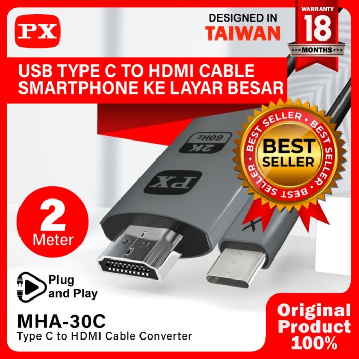 USB Type C to HDMI Kabel Converter Smartphone to TV 2M PX MHA-30C