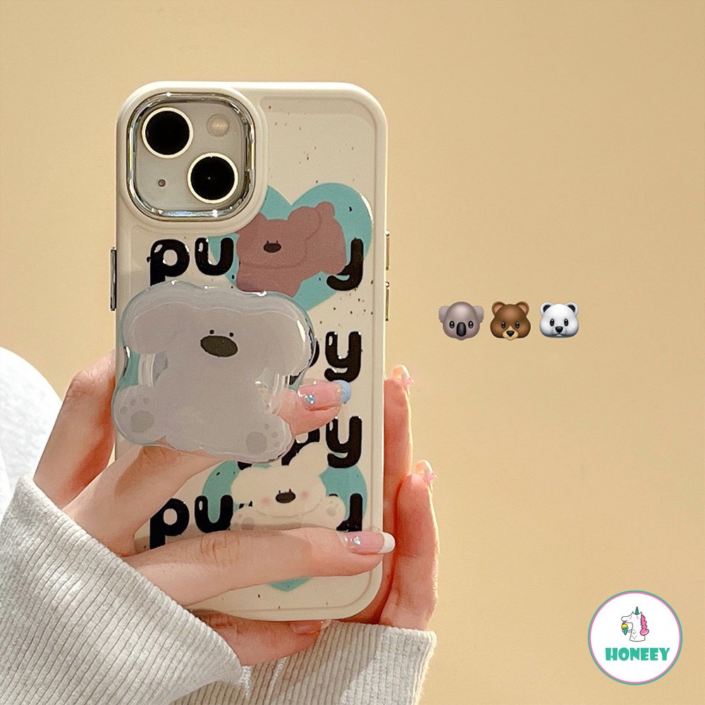 Cute Graffiti Love Heart Puppy Case Untuk iPhone 11 Pro Max12 13 14 Pro Max Koala Stand Lembut Shockproof Cover Pelindung