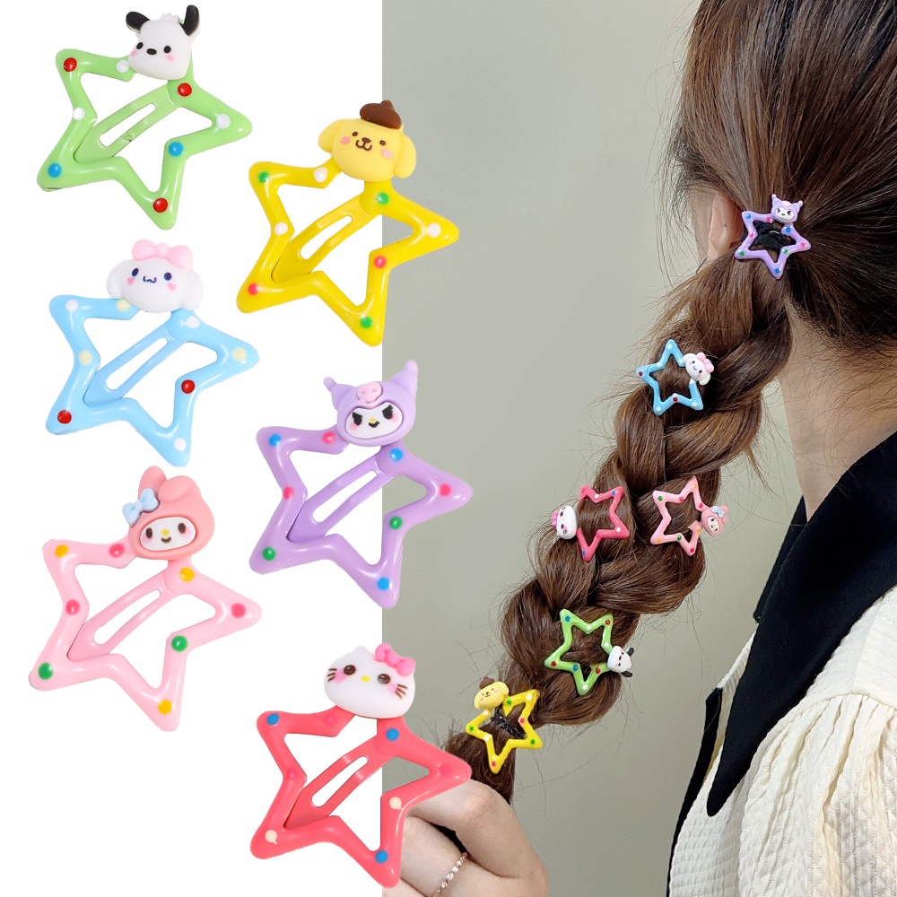 Ute Colorful Cream Gel Jepit Rambut/ Fashion Kartun Bintang Berujung Lima Hair Clip/ Baby Sweet Side Bangs Hair Clamp