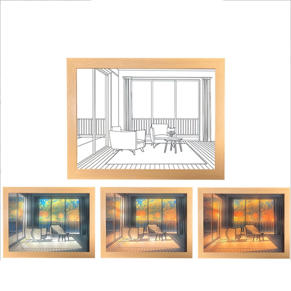 Ins Sunset Shadow Painting Frame Light Night Light Painting Wall Art Untuk Menghias Hadiah Ruang Tamu Anda