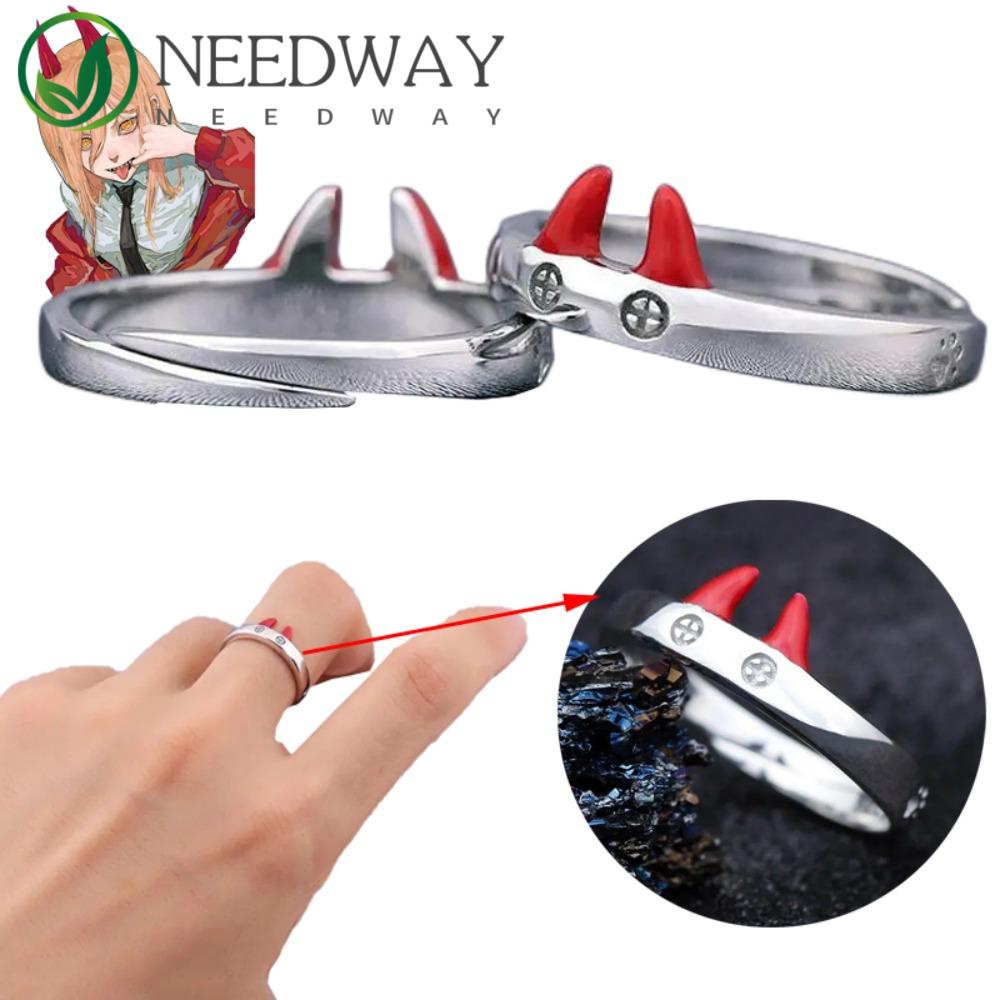 Needway  Anime Chainsaw Man Rings Unik Dekorasi Hadiah Cincin Terbuka Cowok Cewek Power Cosplay Props