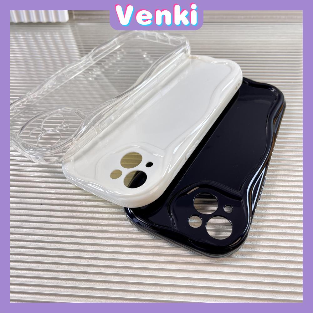 VENKI - Untuk iPhone 11 Casing Ponsel Mengkilap Tepi Melengkung Gelombang Airbag Penutup Tahan Guncangan Perlindungan Kamera Casing Bening Hitam Putih Kompatibel dengan iPhone 13 Pro max 12 Pro Max xr 7 8 Plus