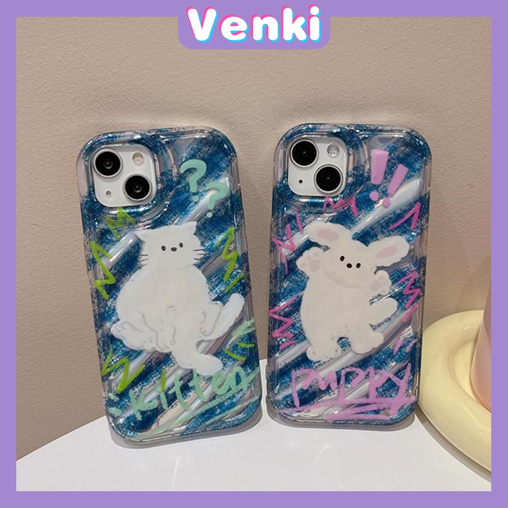 VENKI - Untuk iPhone 11 iPhone Case Laser Reflektif Bening Phone Case TPU Soft Shockproof Airbag Case Cute Kucing Anjing Kompatibel dengan iPhone 14 13 Pro Max 12 Pro Max XR 7PLus 8PLus