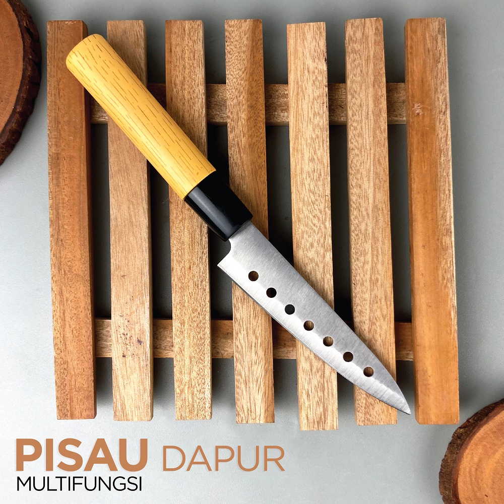 Pisau Dapur Tebal Stainless 24cm Tajam Kitchen Chef Knife Lubang Daging Sayur Buah Multifungsi