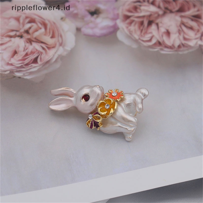 {rippleflower4.id} Wanita Kelinci Lucu Berlian Imitasi Enamel Bros Pin Lencana Perjamuan Pesta Jas Dekorasi Perhiasan~