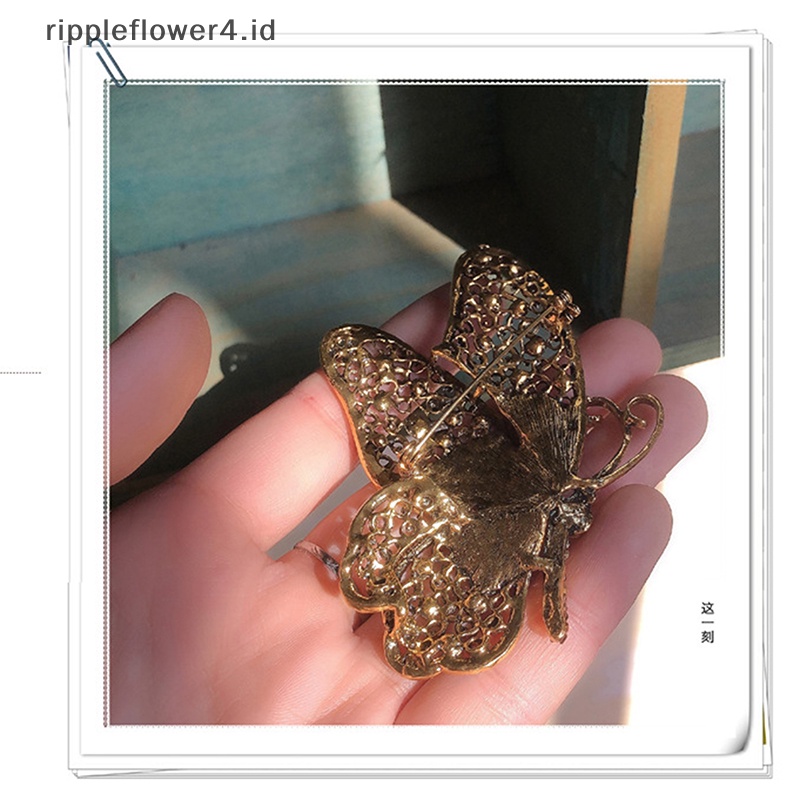 {rippleflower4.id} Vintage Kupu-Kupu Berlian Imitasi Bros Serangga Wanita Perjamuan Pin Pakaian Perhiasan~