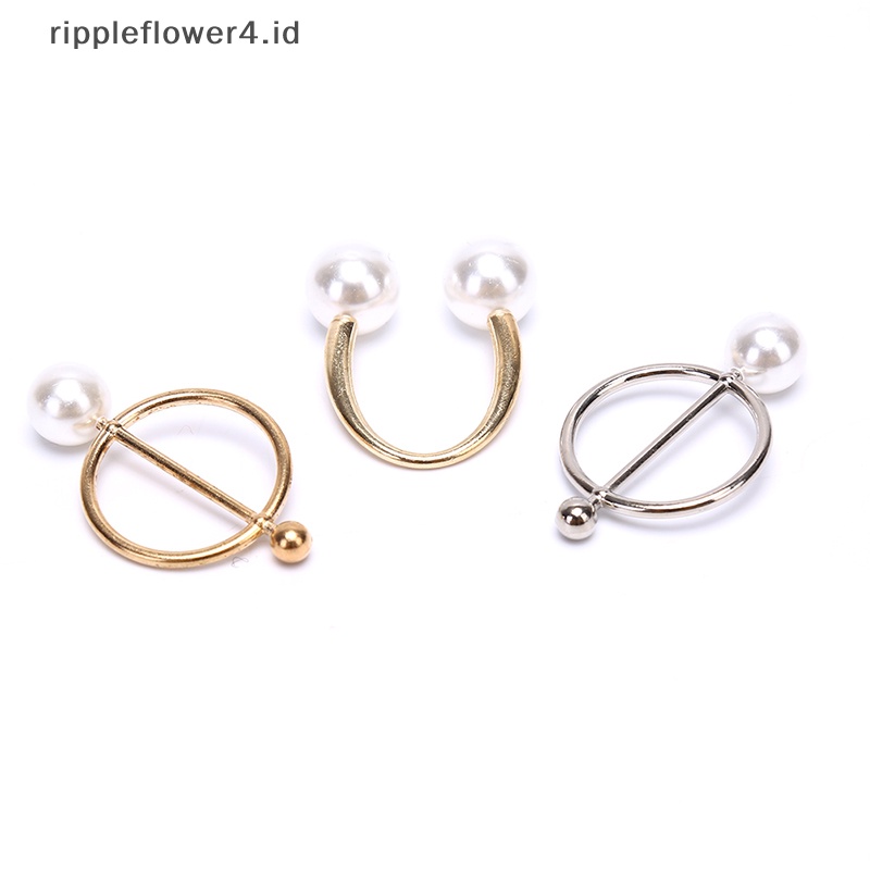 {rippleflower4.id} Mutiara Bros Pin Syal Sutra Gesper Wanita Selendang Syal Klip Perhiasan Aksesoris~