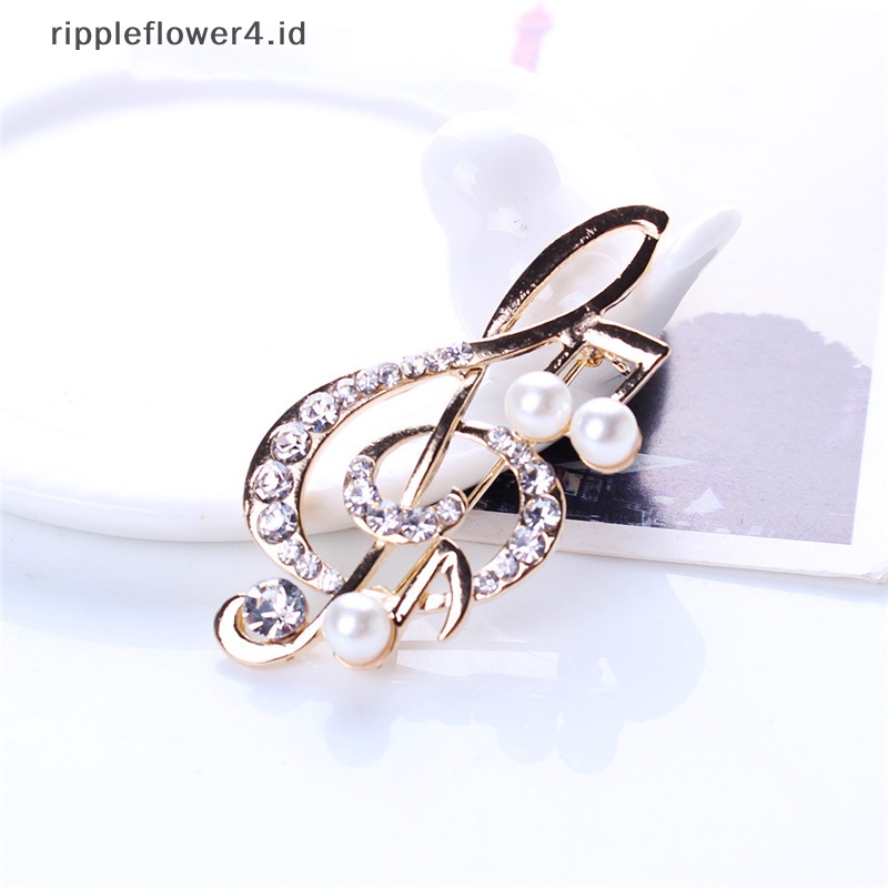 {rippleflower4.id} Wanita Elegan Musik Note Berlian Imitasi Mutiara Bros Indah Bros Fashion Perhiasan~
