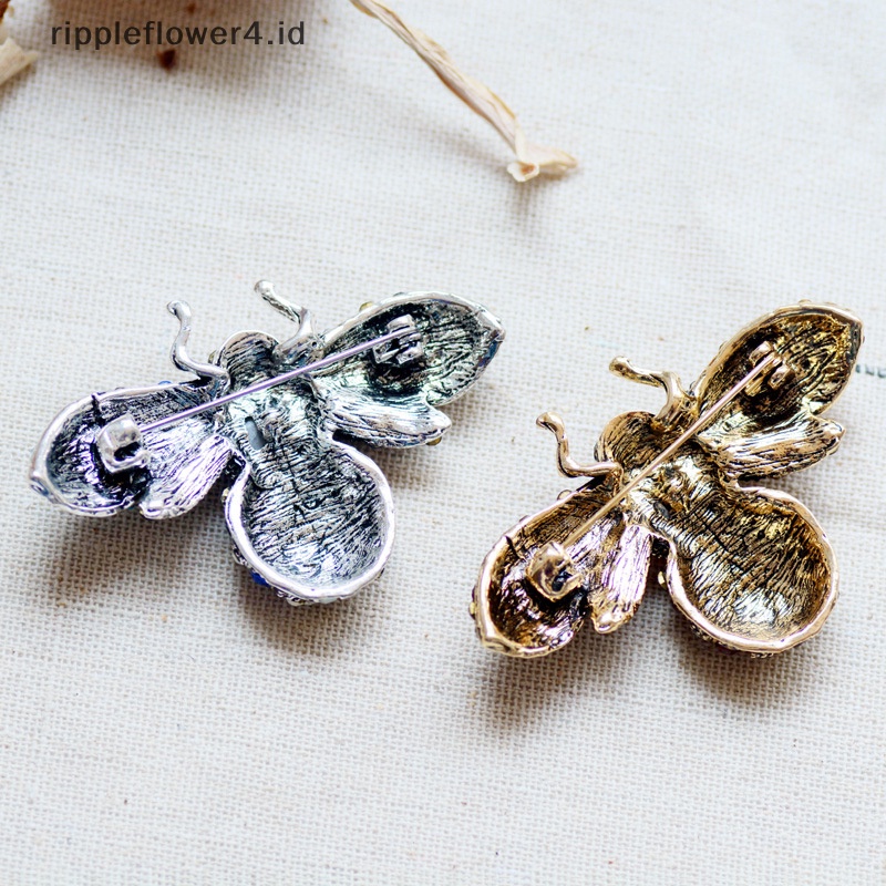 {rippleflower4.id} Retro Serangga Kristal Bros Pin Kerah Lapel Lencana Perhiasan Hadiah Aksesoris~