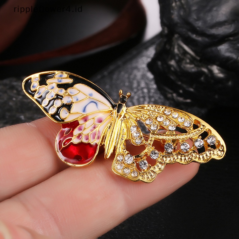 {rippleflower4.id} Enamel Kupu-Kupu Kristal Berlian Imitasi Bros Pin Hadiah Lencana Gesper Kerah Perhiasan~