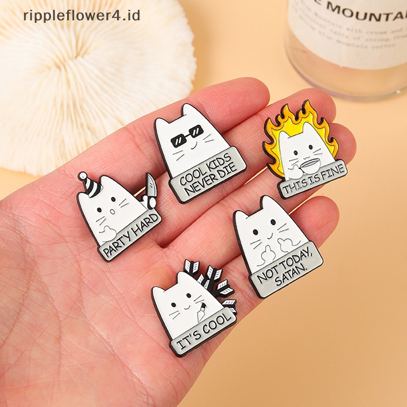 {rippleflower4.id} I'm FINE Enamel Pins Custom COOL KIDS NEVER DIE NOT TODAY Setan Cat Bros Lapel Badge Fun Cartoon Jewelry Gift Untuk Teman Anak~