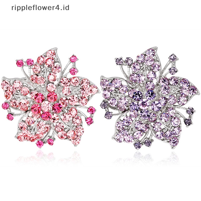 {rippleflower4.id} Wanita Fashion Kristal Bunga Besar Bros Pin Berlian Imitasi Pesona Pernikahan Bros~