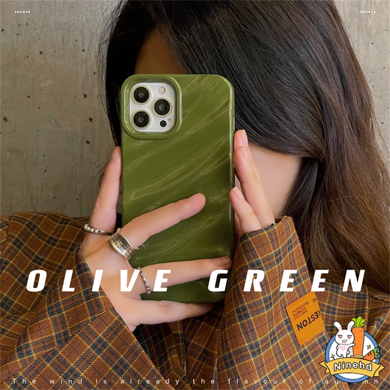Simple Ins Premium Avocado Green 3D Lipit Gelombang iPhone Case Kompatibel Untuk Iphone14 13 12 11 Pro Max X Xr Xs Max8 7 6 6s Plus SE 2020karet Shockproof Phone Case Soft TPU Cover