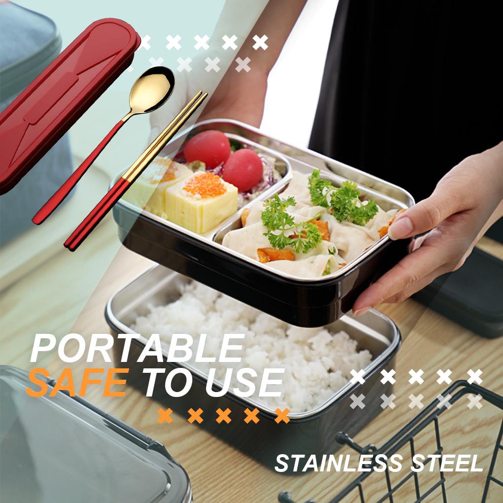 Peralatan Dapur304Set Portabel Stainless Steel Peralatan Makan Dapat Digunakan Kembali Dengan Kotak Siswa Digunakan Desain Sederhana Sarapan Makan