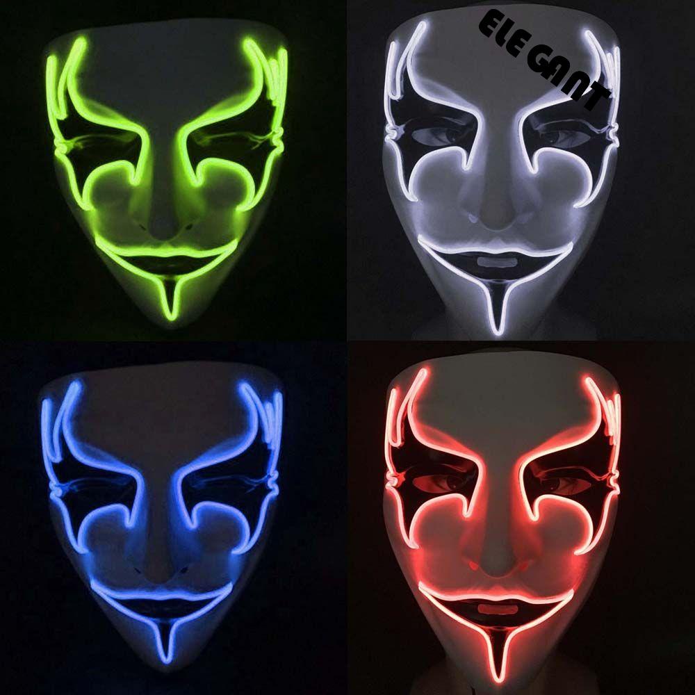 [Elegan] V Untuk Topeng Vendetta Horror Masquerade Pesta Tari Party Props Topeng Kedip Topeng Pesta Props Topeng Neon LED Topeng Halloween Topeng LED Props Topeng Glowing