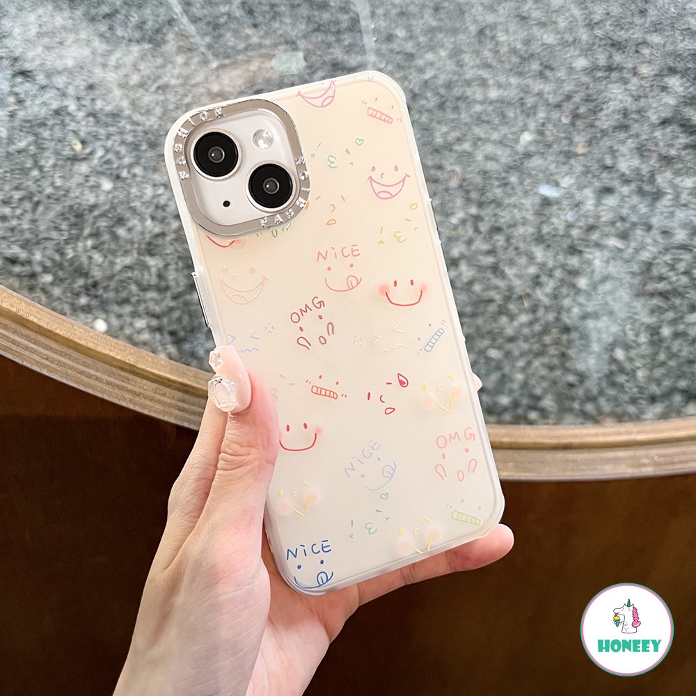 Casing Ponsel Lensa Berlapis Fashion Untuk iPhone 11 Pro Max12 13 14 Pro Max XS XR Full Color Emoji Transparan Ponsel Penutup Belakang