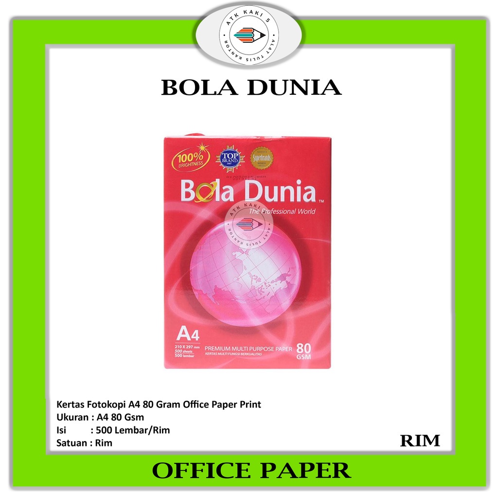 

BOLA DUNIA - Kertas Fotocopy A4 80 Gram - GRAB- RIM