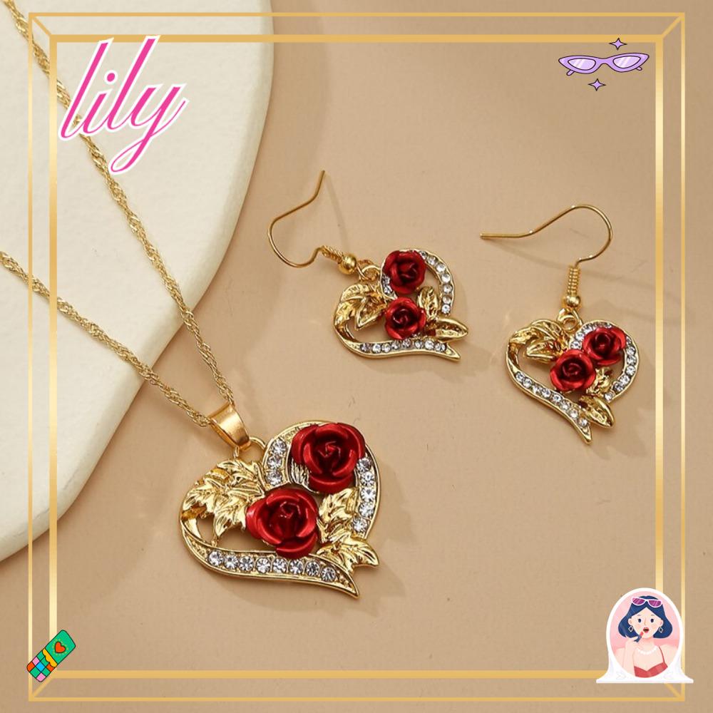 Lily Pendant Kalung Untuk Wanita Valentine Hari Indah Anting Hati