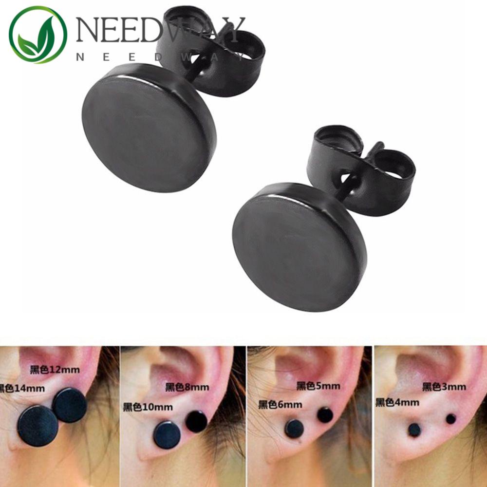 Needway   Anting Fashion 1pasang Berbentuk Bulat Dengan Kupu-Kupu Gesper Push Untuk Hadiah Ear Studs