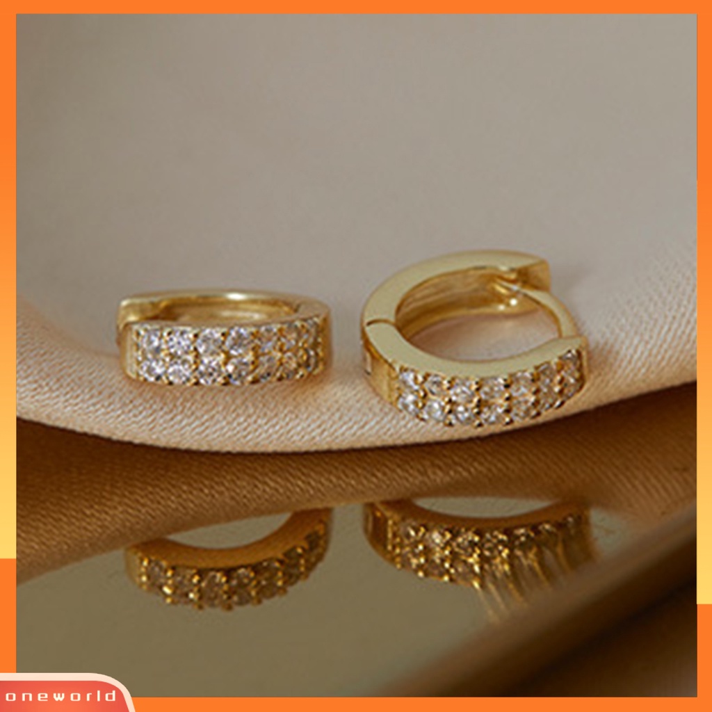 [WOD] 1pasang Anting Hoop Tembaga Geometris Cubic Zirconia Lingkaran Kepang Hoop Stud Earring Untuk Kehidupan Sehari-Hari