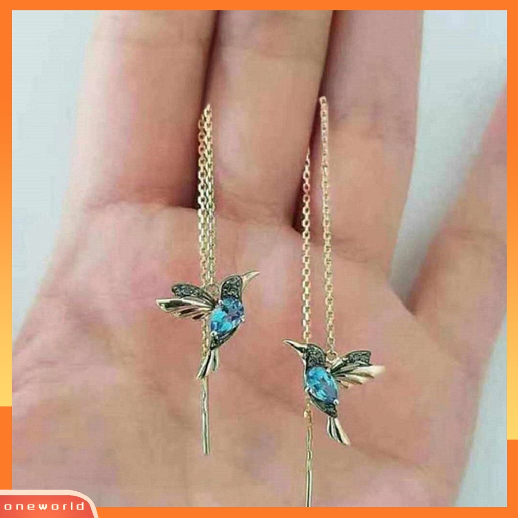 [WOD] 1pasang Anting Drop Menarik Tidak Alergi Ramah Lingkungan Hummingbird Panjang Liontin Menjuntai Anting Untuk Harian