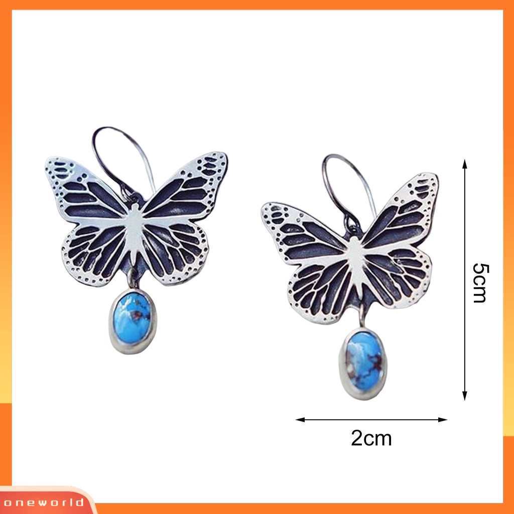 [WOD] 1pasang Menjuntai Anting Vintage Boho Buatan Pirus Geometris Temperamen Hias Hadiah Wanita Kupu-Kupu Liontin Anting Fashion Perhiasan Untuk Perjamuan