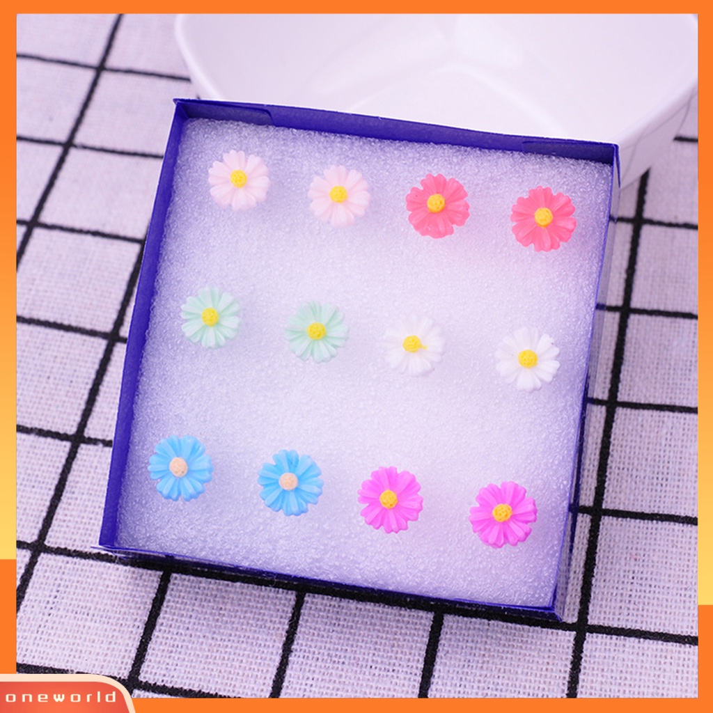 [WOD] 8/6pasang Wanita Ear Studs Set Warna Kontras Beda Bunga Anti Alergi Tidak Iritasi Tanaman Hias Bentuk Hidup Rose Stud Earrings Set Hadiah