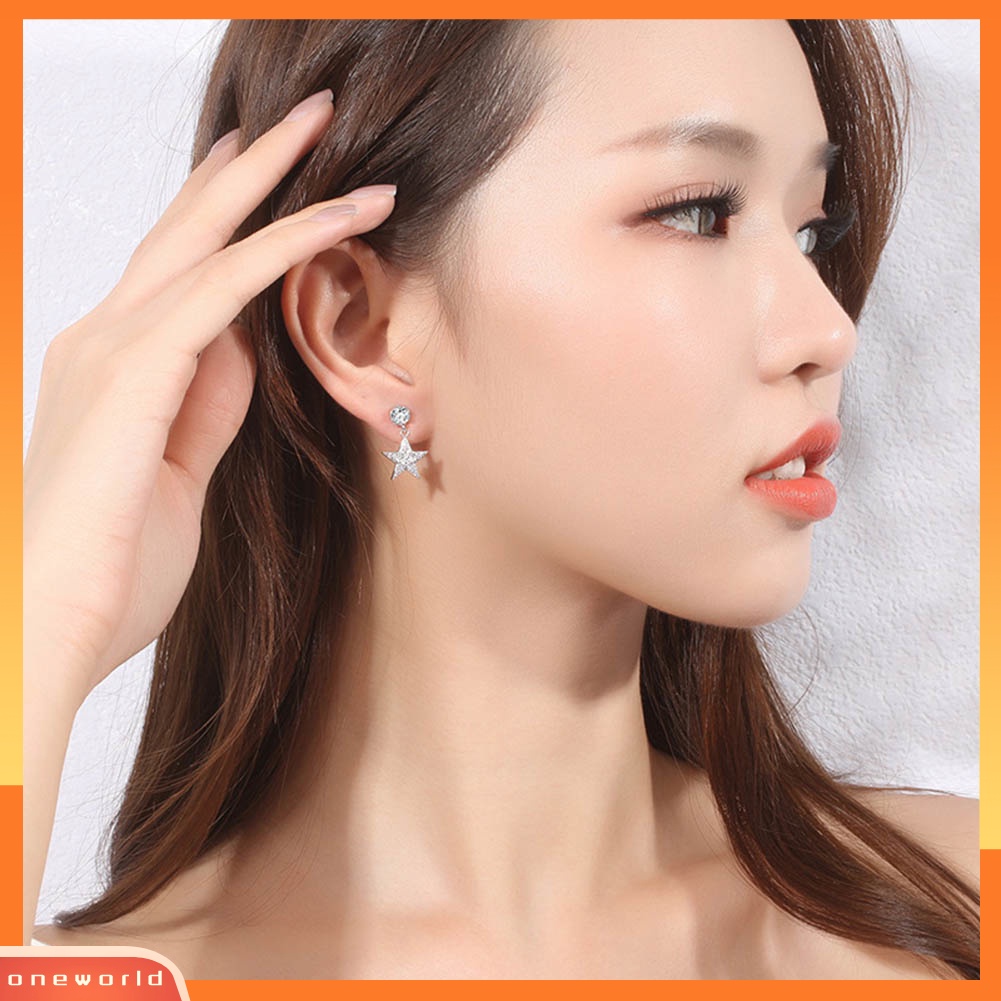 [WOD] Wanita Cubic Zirconia Bintang Berujung Lima Menjuntai Ear Stud Earrings Perhiasan Hadiah