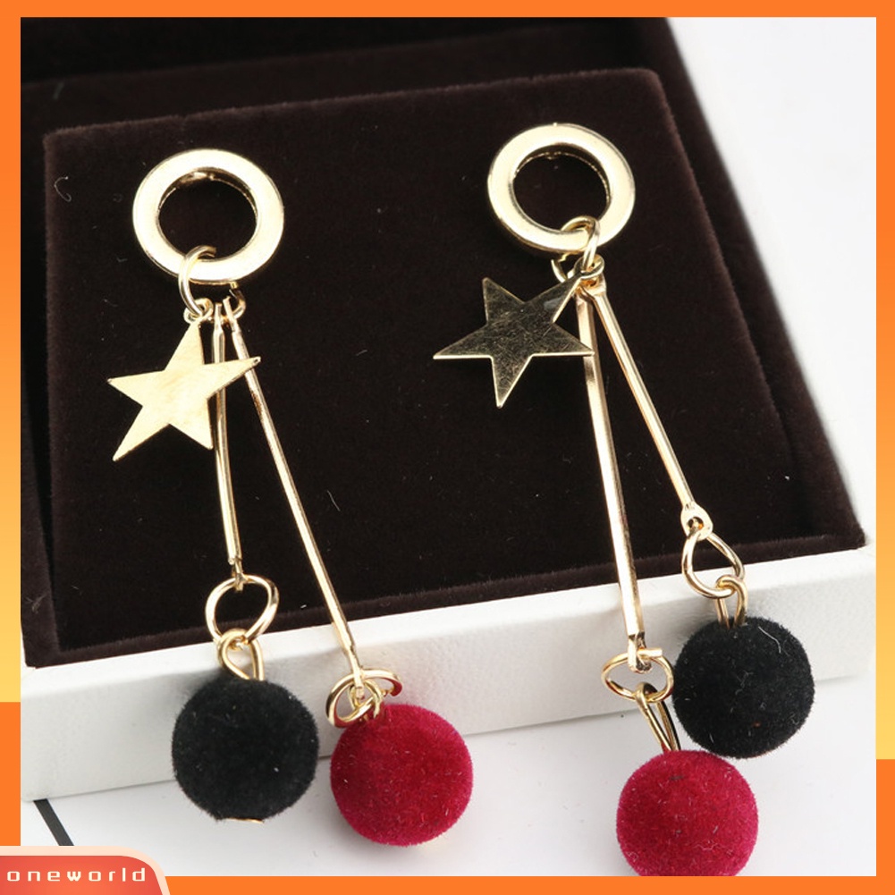 [WOD] Sederhana Bintang Berujung Lima Mewah Bola Menjuntai Panjang Wanita Ear Stud Earrings Hadiah